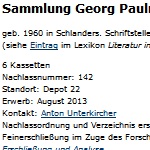 Sammlung Georg Paulmichl - Bestandsverzeichnis. Brenner-Archiv, Universität Innsbruck