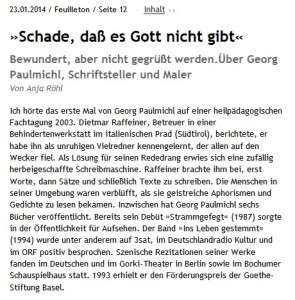 "Schade, daß es Gott nicht gibt". Bildausschnitt, junge Welt, Anja Röhl